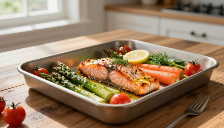 Easy Sheet Pan Baked Salmon with Vegetables Dinner