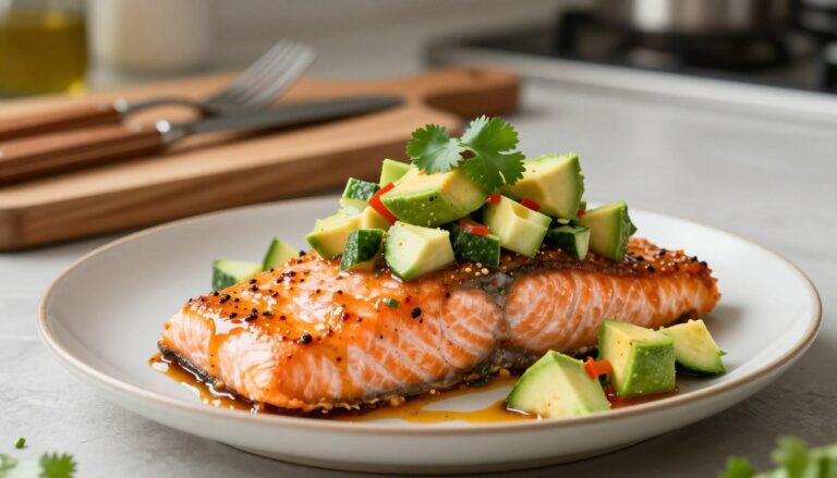 How to Make Bang Bang Salmon with Avocado Cucumber Salsa